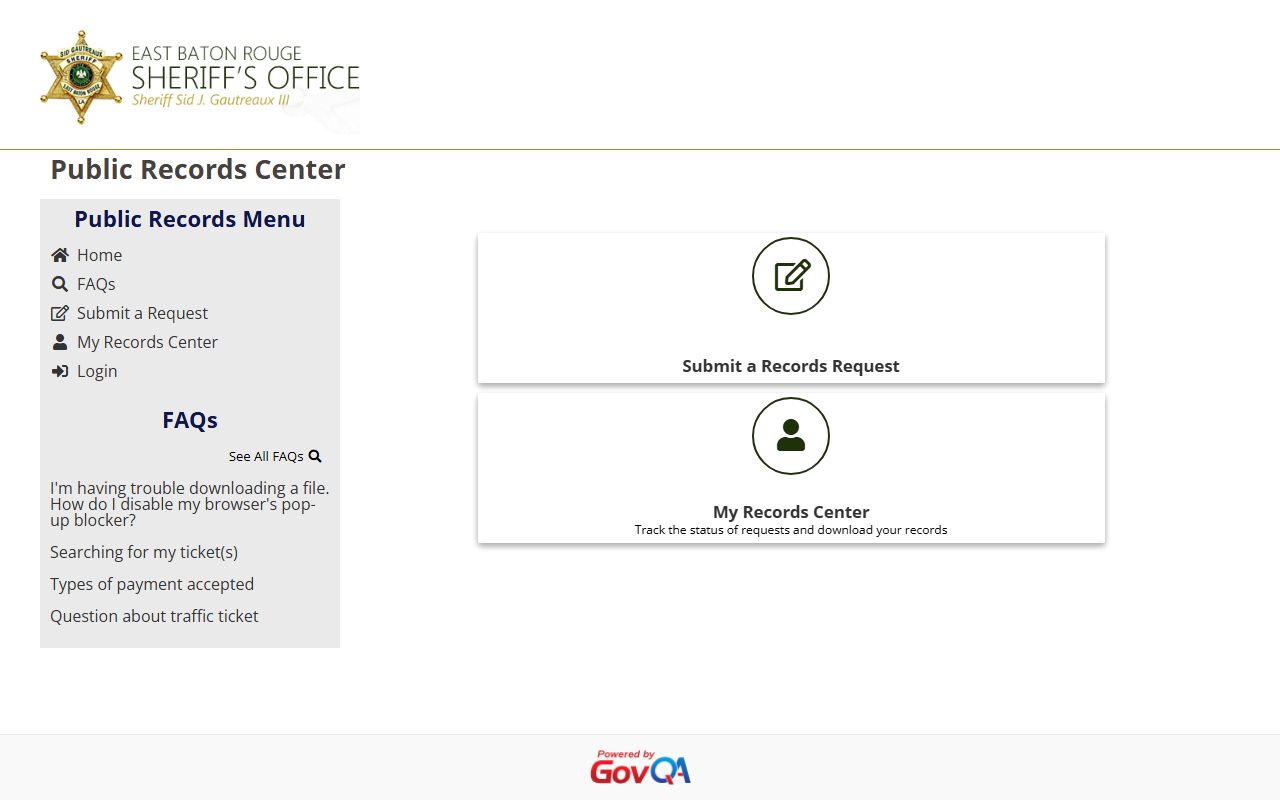 East Baton Rouge Parish arrest records EBRSO GovQA records request source