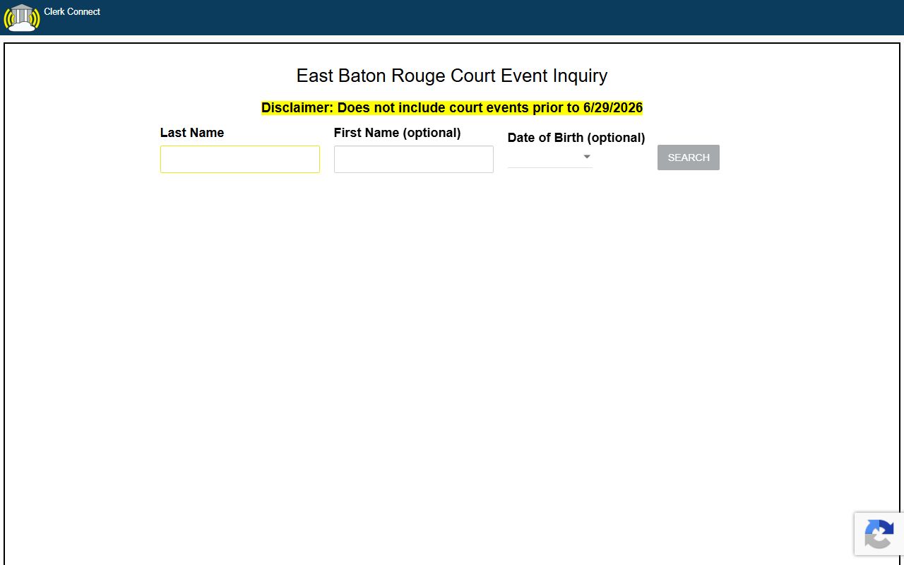 East Baton Rouge Parish court records court event inquiry screen