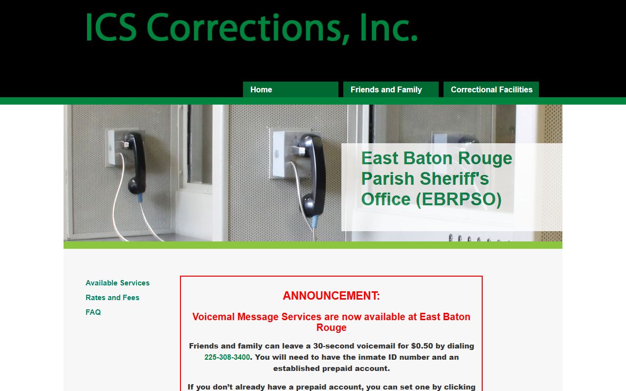 East Baton Rouge Parish inmate records ICS Corrections calling and visitation rates