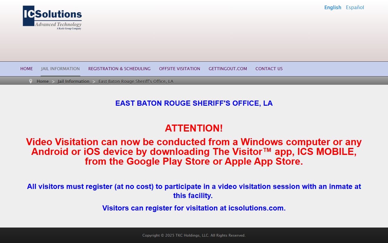 East Baton Rouge Parish inmate records ICS Visitor registration and app page