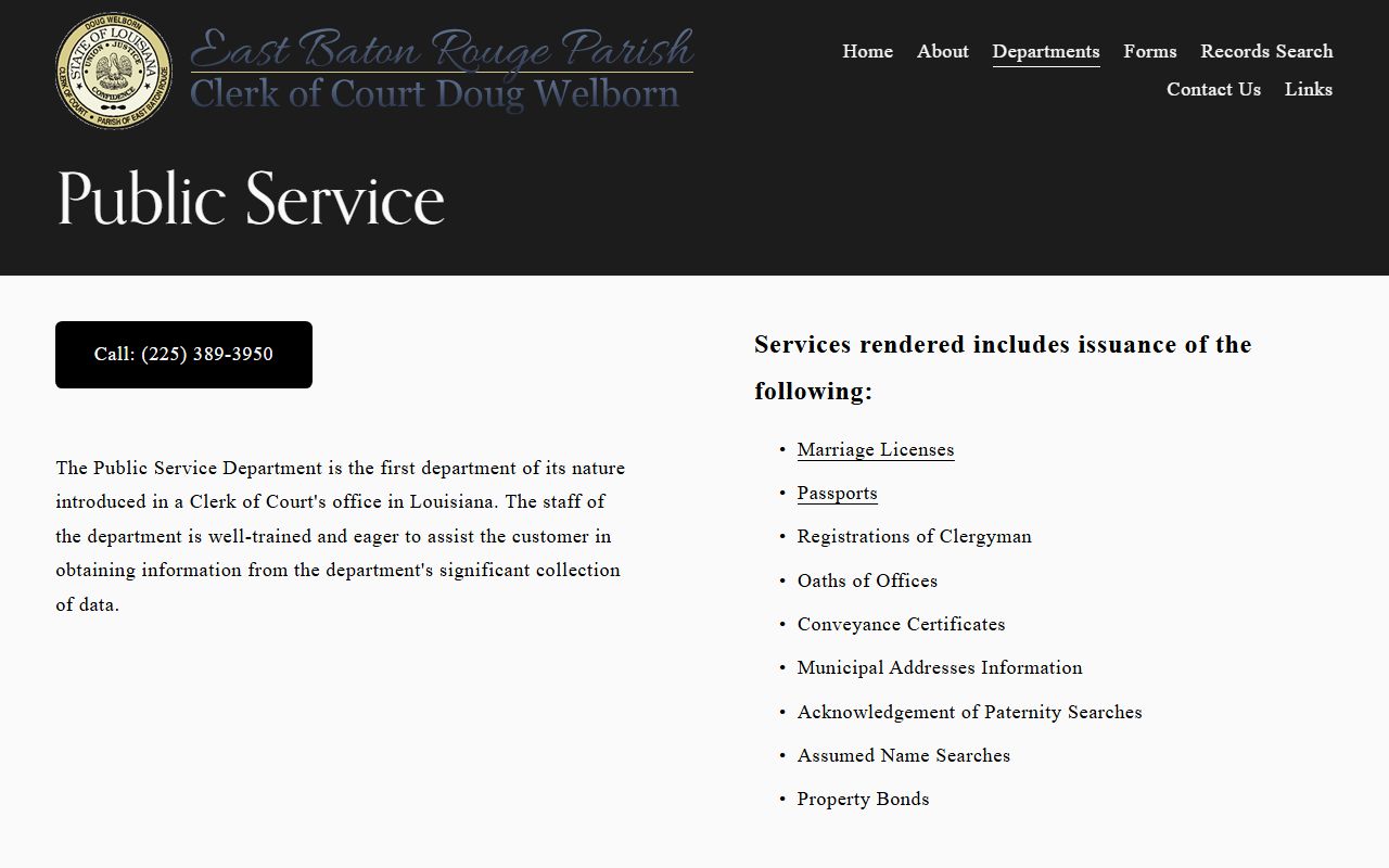 East Baton Rouge Parish marriage records Public Service page