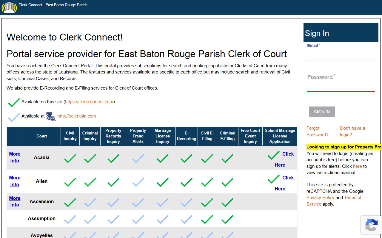 East Baton Rouge Parish probate records ClerkConnect civil search