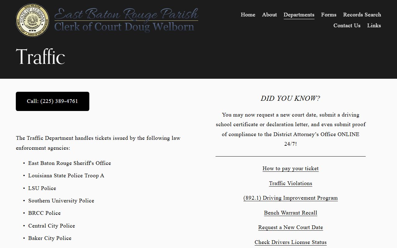 East Baton Rouge Parish traffic court records Clerk traffic ticket information