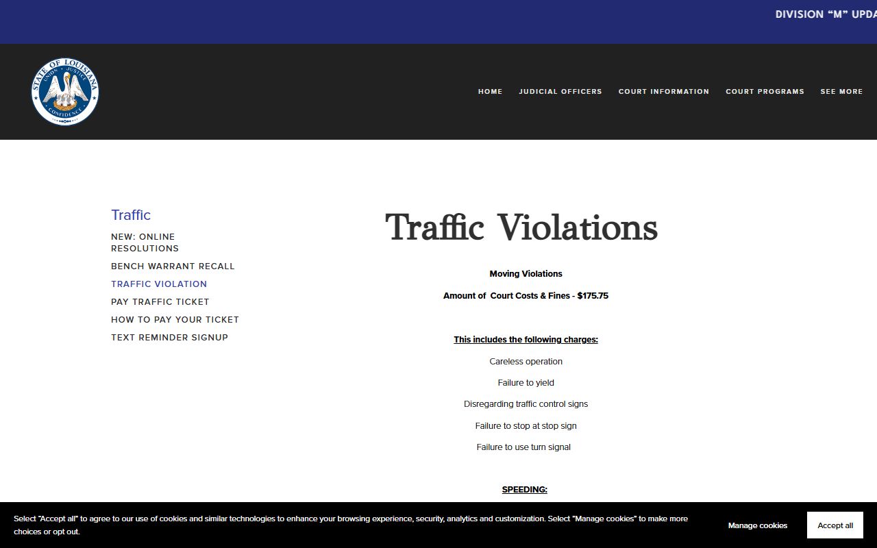 East Baton Rouge Parish traffic court records 19th JDC fine and cost schedule